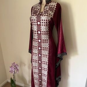 Elegant maroon beaded abaya thob for wedding,